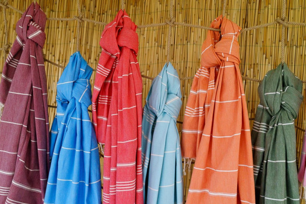 Hamamtuch "Basic" - koral-weiß