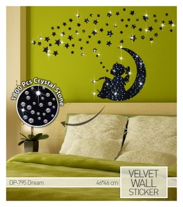 Wandtattoo aus Samt "Dream" mit Kristallsteinen