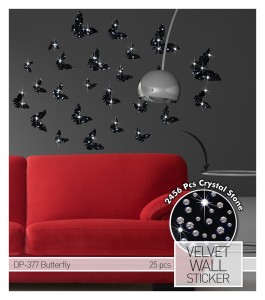 Wandtattoo aus Samt "Schmetterlinge" mit Kristallsteinen
