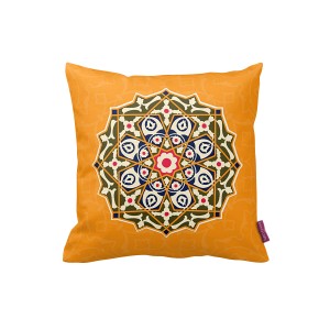 Oranges Design-Kissen mit Ornament, B 43 x L 43 cm
