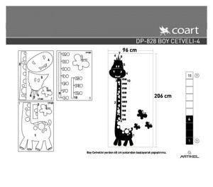 Wandtattoo aus Samt "Babygiraffe mit Größentabelle" bis 150cm