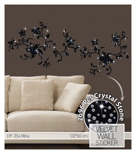 Wandtattoo aus Samt "Mina" mit Kristallsteinen