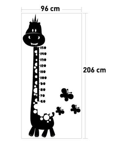 Wandtattoo aus Samt "Babygiraffe mit Größentabelle" bis 150cm