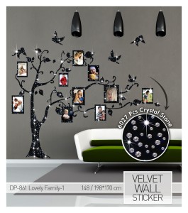 Wandtattoo aus Samt "Lovely Family - 1" - mit Kristallsteinen