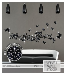 Wandtattoo aus Samt "Poison Love" mit Kristallsteinen