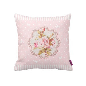 Pinkes Dekokissen Vintage Flowers, B 43 x L 43 cm